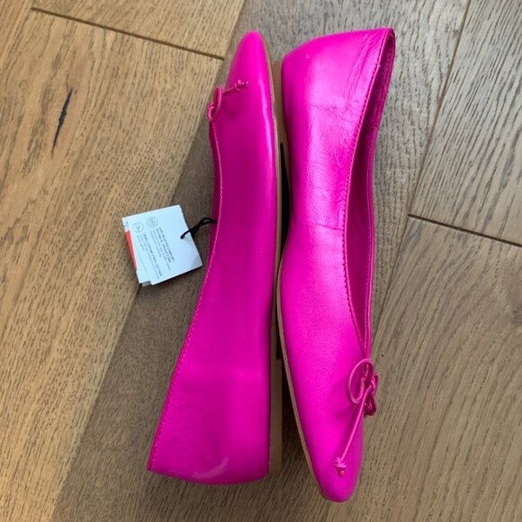 Zara Bow Trim Leather Pink Ballet Flats Fuchsia Barbiecore Size 37 - Picture 8 of 11